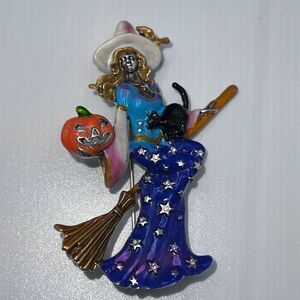 KIRK'S FOLLY BROOCH / CLIP PENDANT BLUE STELLA BY STARLIGHT WITCH SILVERTONE